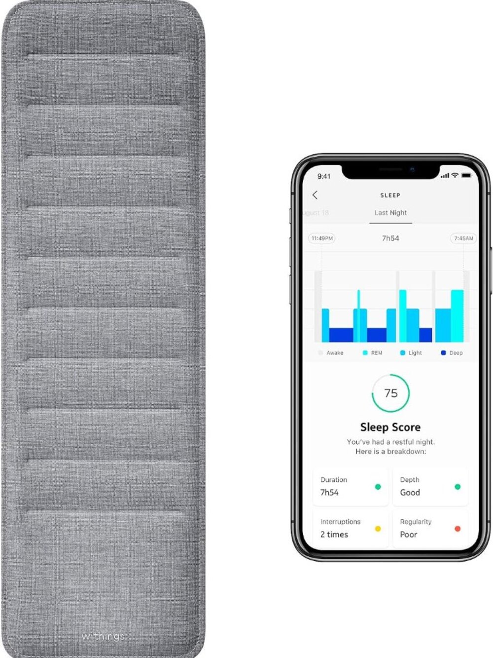 Withings Sleep - Sleep Tracking Pad Under The Mattress With Sleep Cycle Analysis